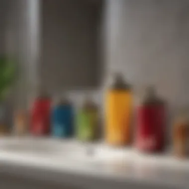 Colorful acrylic canisters enhancing a vibrant bathroom