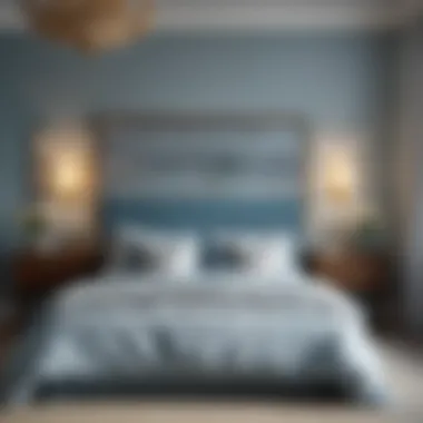 Serene Coastal Bedroom in Soft Blue Tones Coastal bedroom featuring soft blue tones and natural textures