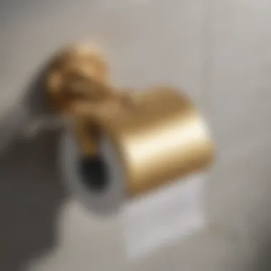 Luxurious gold-finished toilet paper holder that adds a touch of glamour to the bathroom