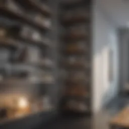 Stylish vertical shelving in a compact office space