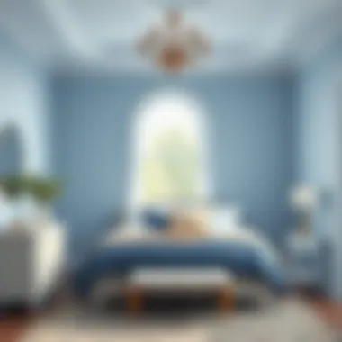 Calm and soothing bedroom with light blue walls