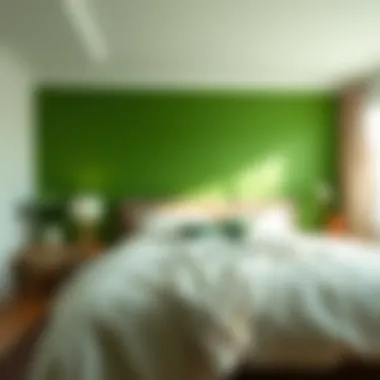 Vibrant green accent wall creating a lively atmosphere