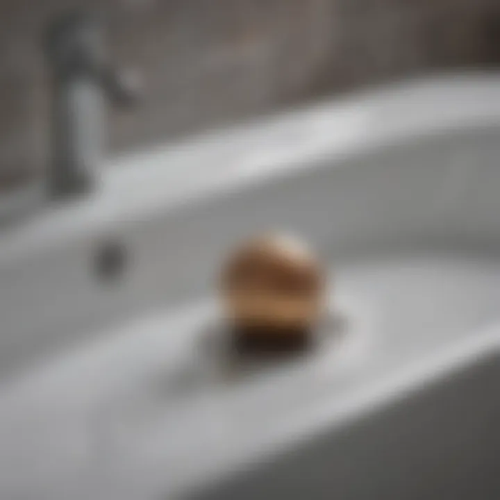 A close-up view of a bathtub drain showcasing an innovative hair-catching device.