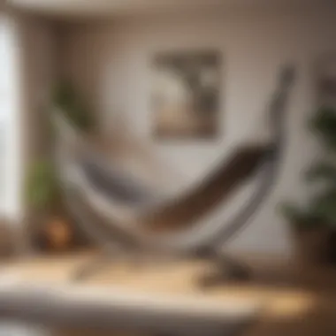 Elegant bedroom showcasing a hammock with stand