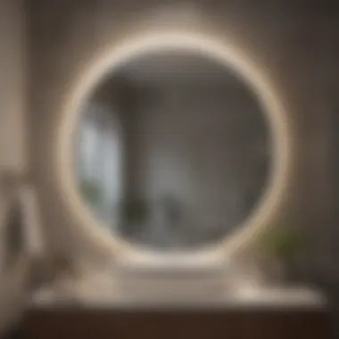 Round bathroom mirror harmoniously integrated in a modern bathroom design