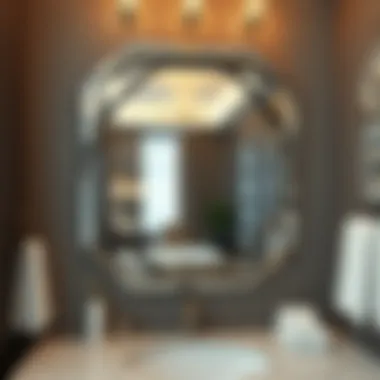 Artistic Flair: Geometric Mirror in a Contemporary Bathroom Unique geometric mirror reflecting stylish bathroom decor