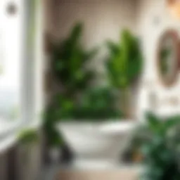 Lush greenery thriving in a bathroom setting