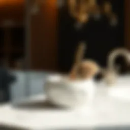 Elegant ceramic brush holder displayed on a marble countertop