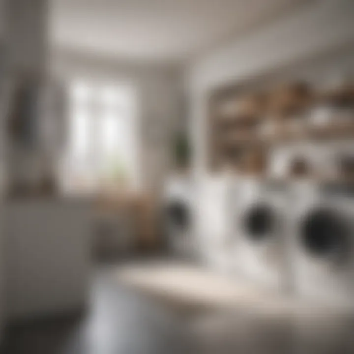 A well-organized laundry area featuring a laundry hair collector prominently displayed.