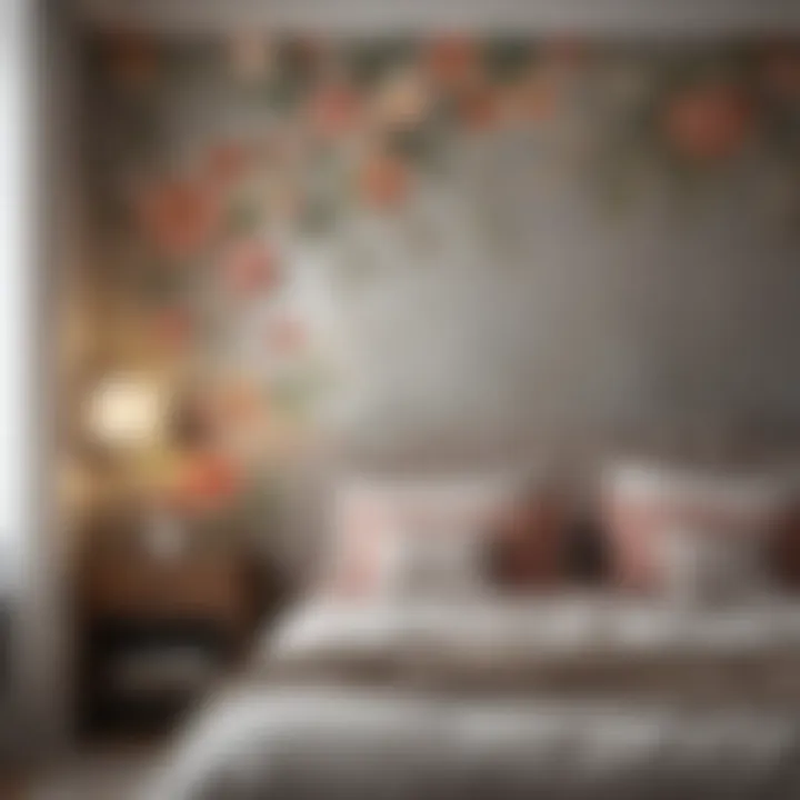 Elegant bedroom featuring floral peel and stick wallpaper