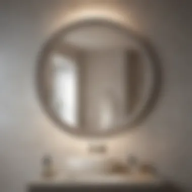 Elegant round bathroom mirror with brushed nickel frame reflecting a stylish interior