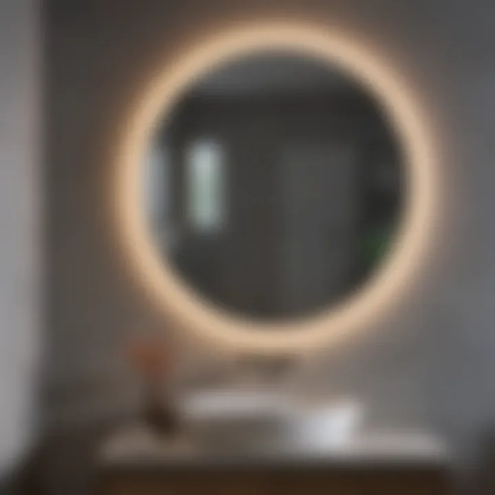 Stylish installation of a round LED bathroom mirror in a modern setting