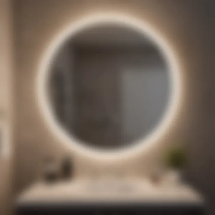 Round LED bathroom mirror enhancing the ambiance of a chic restroom