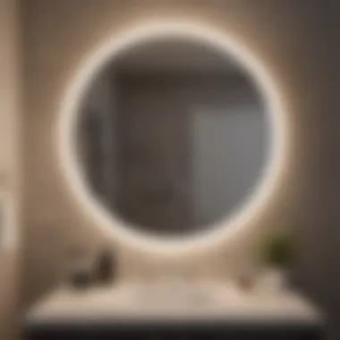 Round LED Mirror Enhancing Chic Bathroom Ambiance Round LED bathroom mirror enhancing the ambiance of a chic restroom