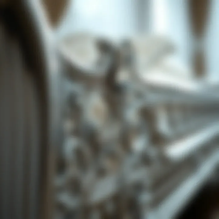 Close-up of crystal details on a silver bed frame showcasing craftsmanship