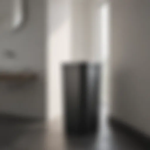 Sleek design of a slim bathroom garbage can placed in a modern bathroom