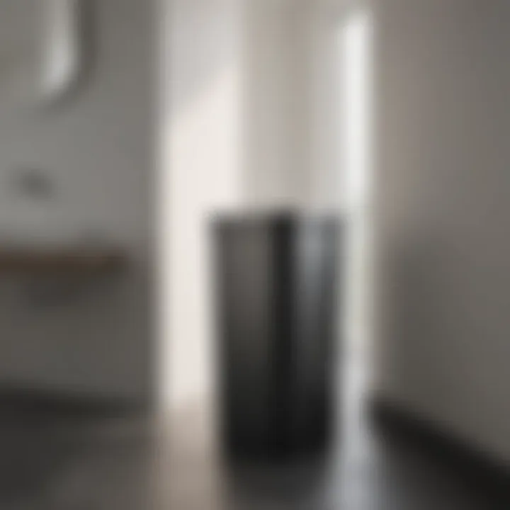 Sleek design of a slim bathroom garbage can placed in a modern bathroom