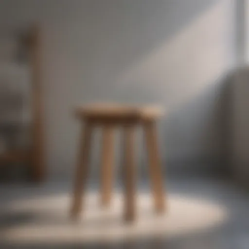 Stylish small wooden stool in a modern bathroom setting