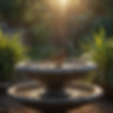 Harnessing Solar Energy for Wildlife Sunlight illuminating a solar bird bath fountain