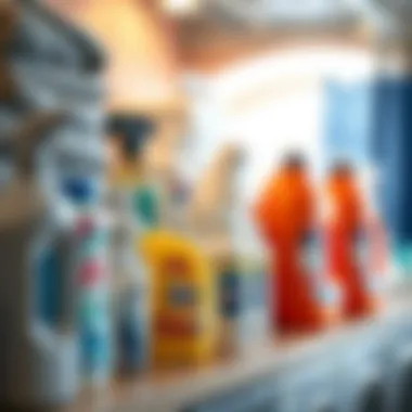 A collection of commercial laundry products on a shelf