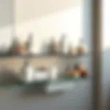 Elegant Display of Bathroom Accessories on a Tempered Glass Shelf Elegant tempered glass shelf displaying bathroom accessories