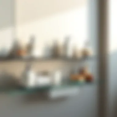 Elegant Display of Bathroom Accessories on a Tempered Glass Shelf Elegant tempered glass shelf displaying bathroom accessories