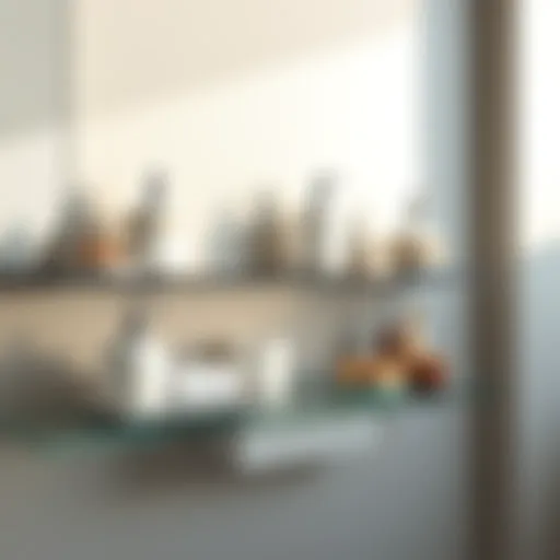 Elegant Display of Bathroom Accessories on a Tempered Glass Shelf Elegant tempered glass shelf displaying bathroom accessories