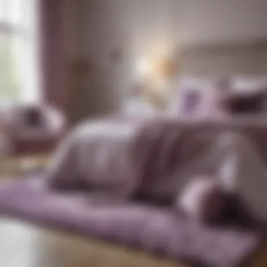 Textured light purple rug complementing bedroom decor