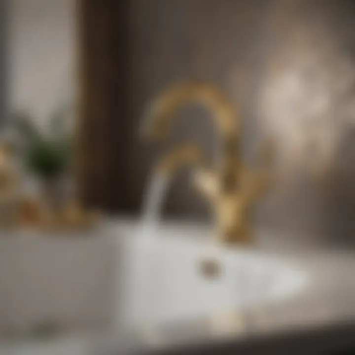 Elegant shiny gold bathroom faucet with intricate design