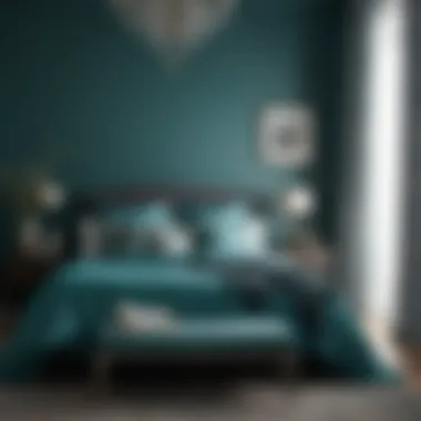 Serene Teal Bedroom with Layered Textiles A serene teal bedroom showcasing layered textiles