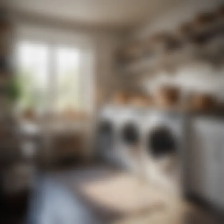 A well-organized laundry room featuring a folding sorter