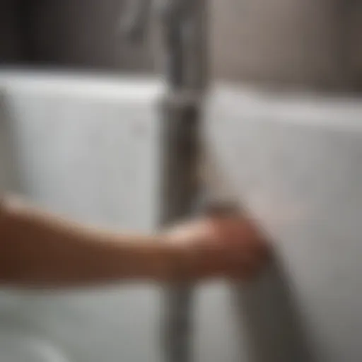 Close-up view of a bathtub crack being inspected