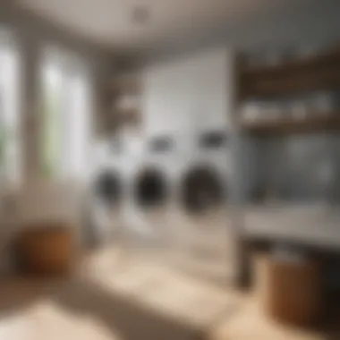 An organized laundry room with separate baskets for different fabric types.