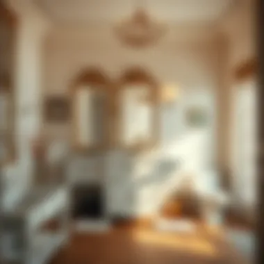 Charming layout of a master bathroom with dual vanities and vintage fixtures