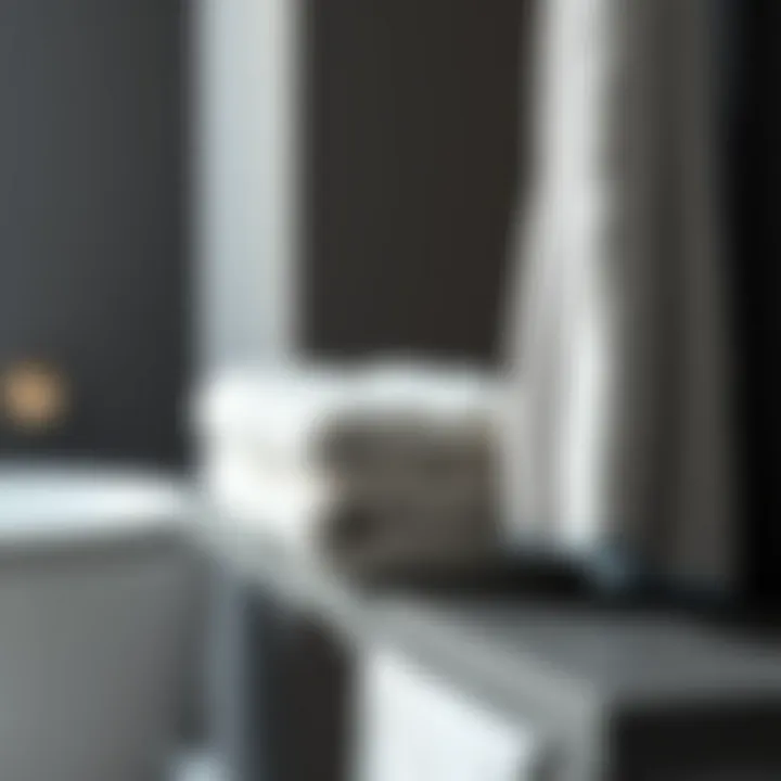 Stylish bath towels folded neatly on a bathroom shelf