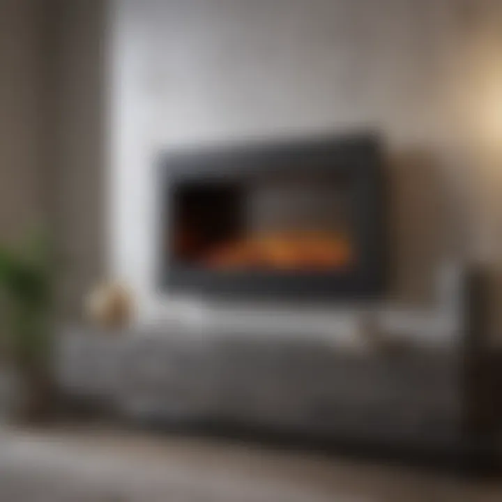 Close-up of a modern electric fireplace designed for bathrooms