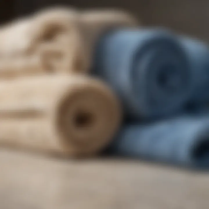 Close-up of different textile materials used in bath towels