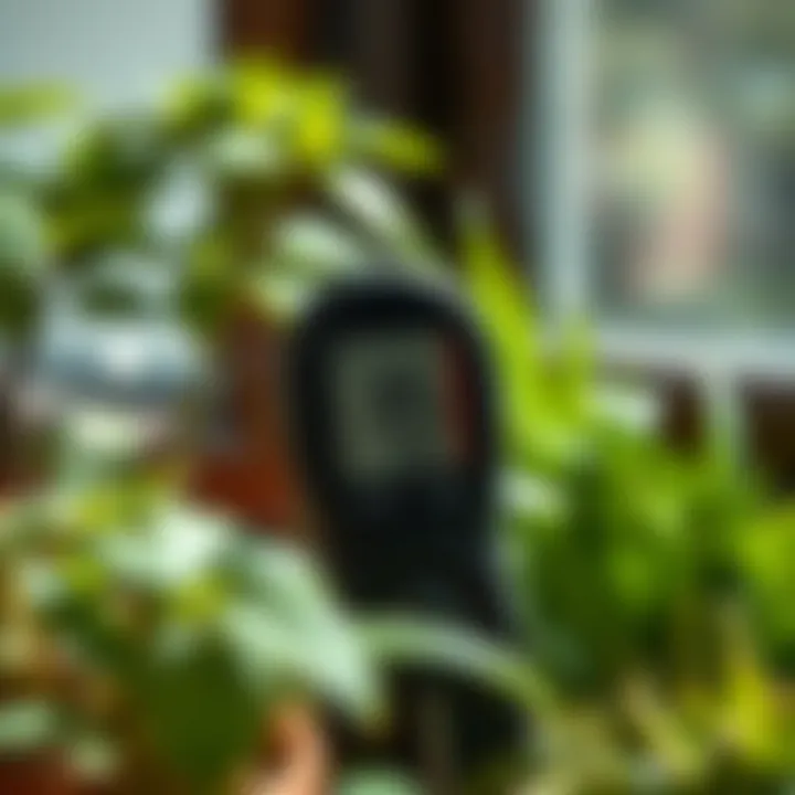 Humidity Measurement Tool A digital hygrometer displaying humidity levels in an indoor environment