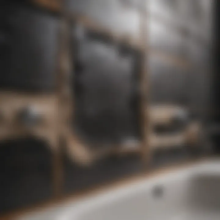 Close-up view of black mould on bathroom tiles