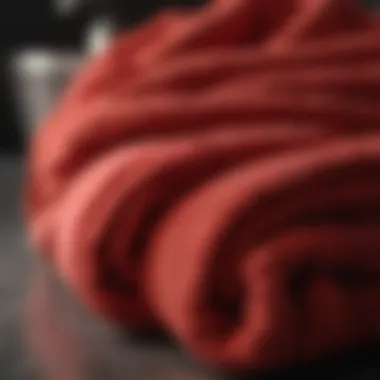 Close-up of luxurious fabric texture of red towels