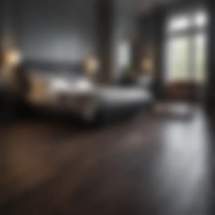 Dark wooden floor that contrasts beautifully with bright bedroom furniture